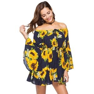 Off Shoulder Sunflower Dress